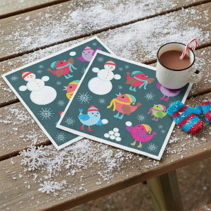Serviettes En Papier Pour Oiseaux D'Hiver Et Snowm