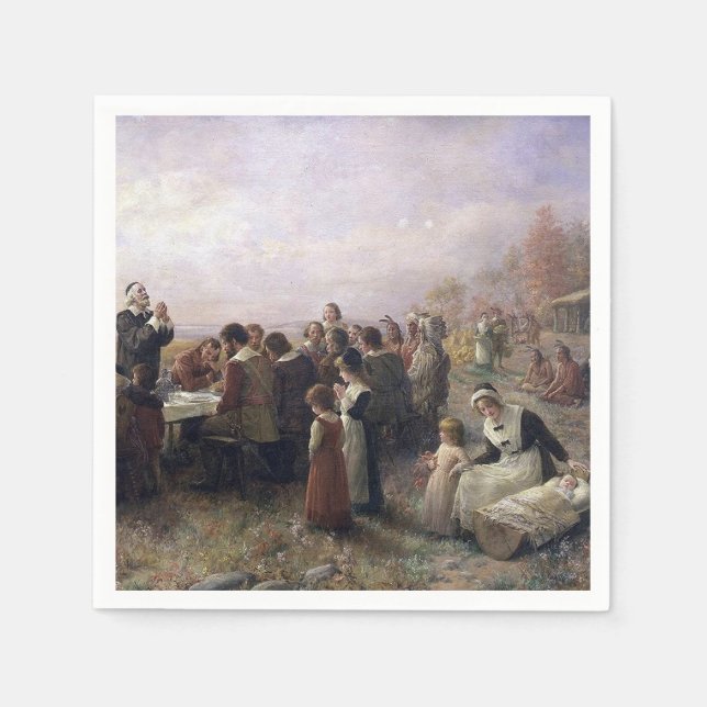 Serviettes En Papier Premier Thanksgiving à Plymouth par Brownscombe (Devant)