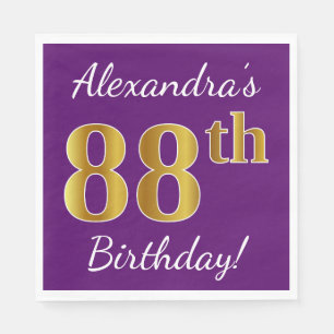 Serviettes En Papier Purple, Faux Gold 88e anniversaire + Nom personnal