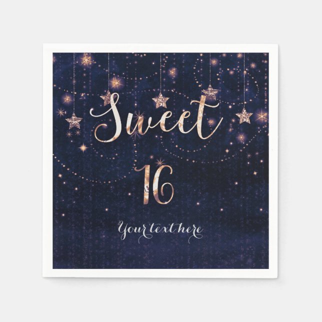 Serviettes En Papier Purple & Gold Starry Celestial Sweet 16 Party (Devant)