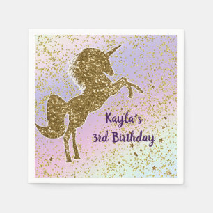 Serviettes En Papier Rainbow Pastel Gold Parties scintillant Unicorn St