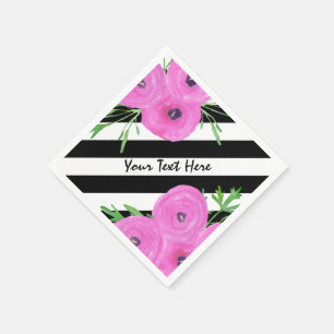 Serviettes En Papier Ranunculus floral noir blanc