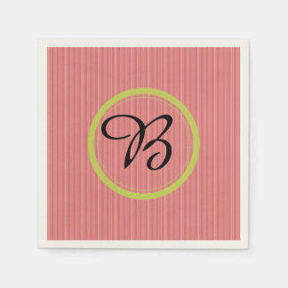 Serviettes en papier rayé orange monogramme modern