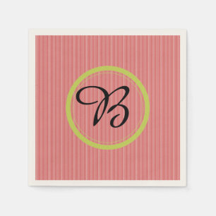 Serviettes en papier rayé orange monogramme modern