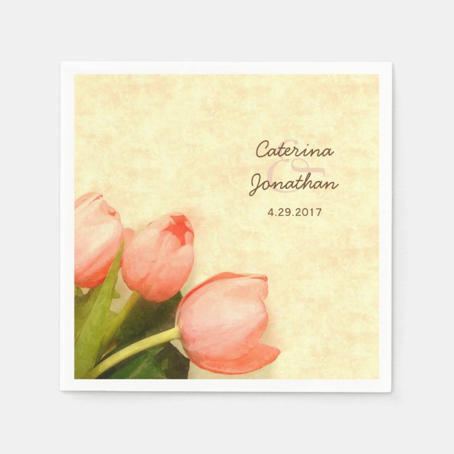 Serviettes En Papier Réception de mariage rose tulipes (Devant)
