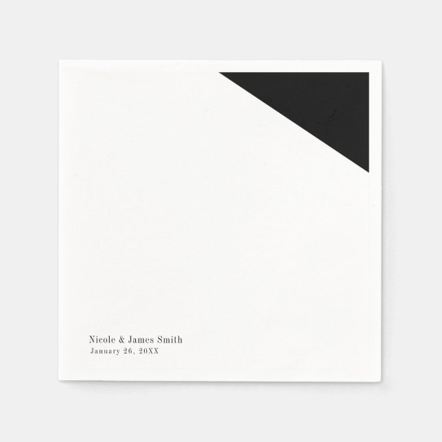 Serviettes En Papier Réception de mariage triangle noir et blanc (Devant)
