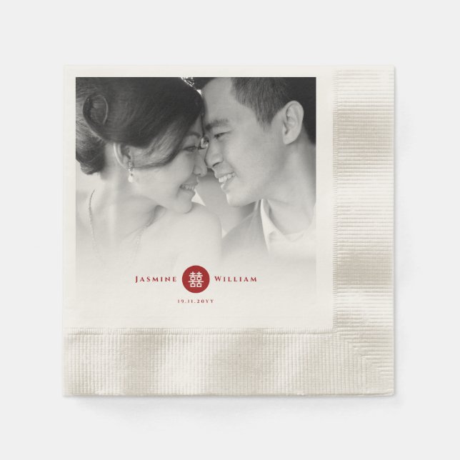 Serviettes En Papier Red Circle Double Bonheur Mariage chinois Photo (Devant)