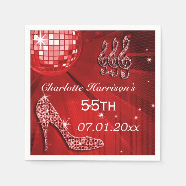 Serviettes En Papier Red Disco Ball and Sparkle Heels 55e (Devant)