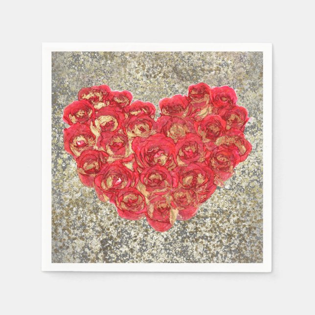 Serviettes En Papier Red & Gold Heart Glam Saint Valentin (Devant)