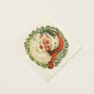 Serviettes En Papier Retro Cute Chubby Père Noël Wreath Noël