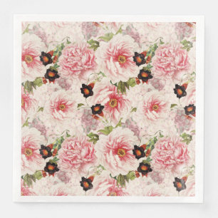 Serviettes En Papier Retro Peony Flower Spring Motif peint