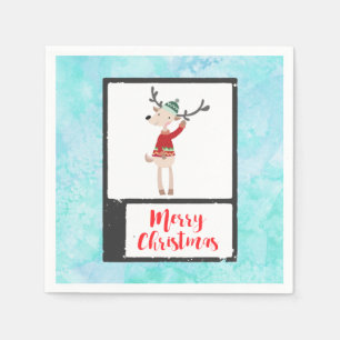 Serviettes En Papier Rindeer De Noël Dans Un Gros Chaud