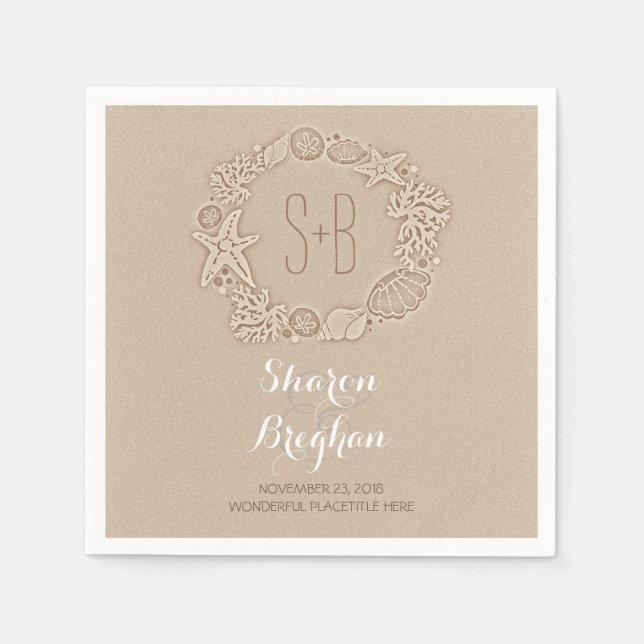 Serviettes En Papier Romantique Plage Trésors Sable Mariage Papier Napk (Devant)