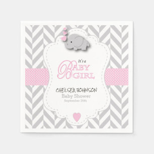 Serviettes En Papier Rose, baby shower gris blanc d'éléphant