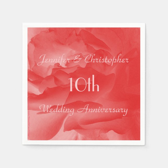 Serviettes en papier rose corail, 10e anniversaire (Devant)