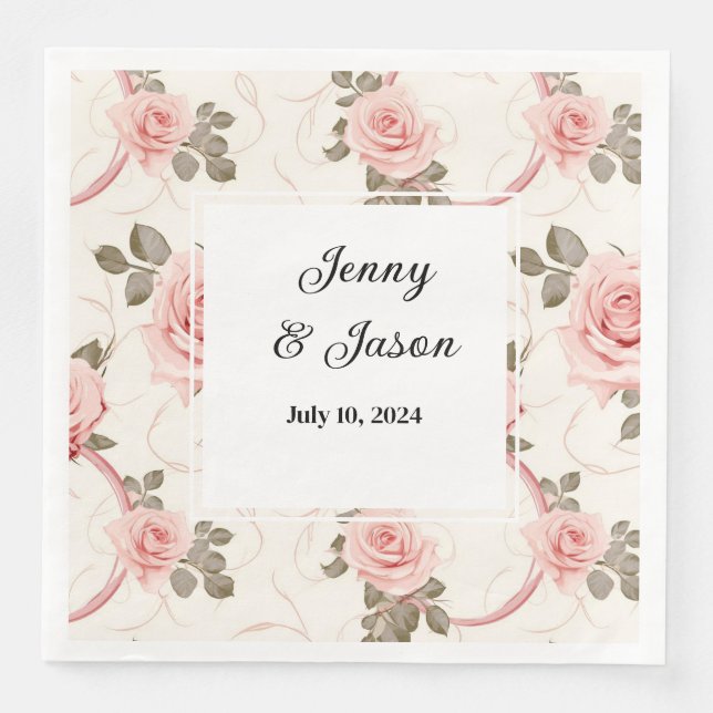 Serviettes en papier Rose de mariage personnalisée (Devant)
