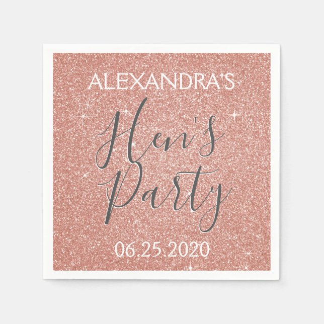 Serviettes En Papier Rose Gold Sparkle Parties scintillant Hen's Party (Devant)