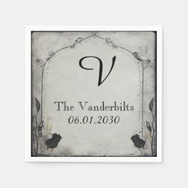 Serviettes En Papier Rose noir gothique Trellis Monogramme Mariage