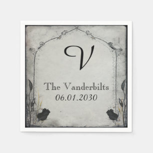 Serviettes En Papier Rose noir gothique Trellis Monogramme Mariage