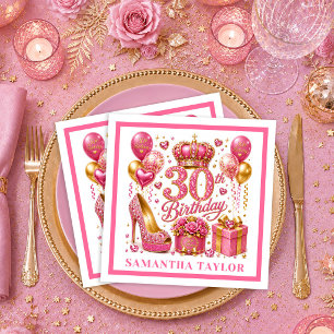 Serviettes en papier rose pailleté rose chaud Conf