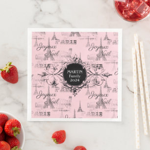 Serviettes en papier rose personnalisées Paris Joy