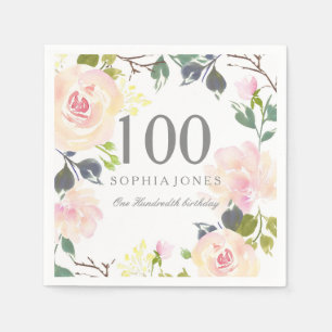Serviettes En Papier Rose rose élégante 100e fête d'anniversaire