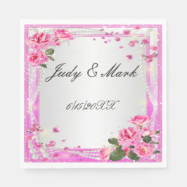 Serviettes En Papier Rose Roses Et Perles
