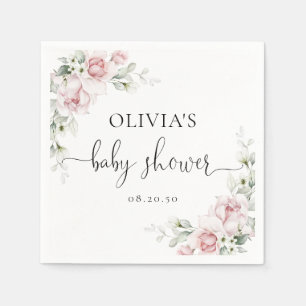Serviettes en papier rose saumon florales pour Bab