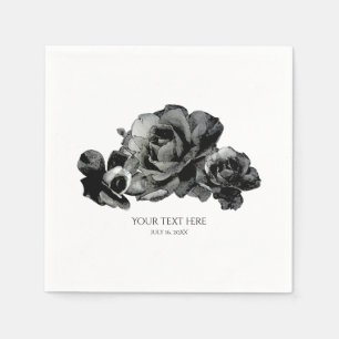Serviettes En Papier Roses Aquarelle Noires Mariage Élégant