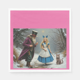 Serviettes en papier roses d'hiver Alice pour déje
