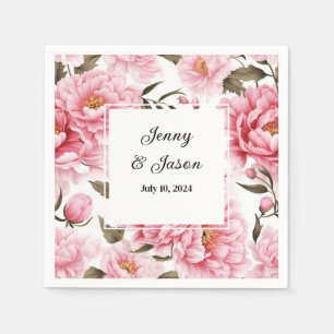 Serviettes en papier roses personnalisées pour mar