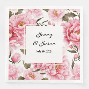 Serviettes en papier roses personnalisées pour mar