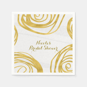 Serviettes En Papier Roses Tourbillon Blanc Et Or Mariage Moderne