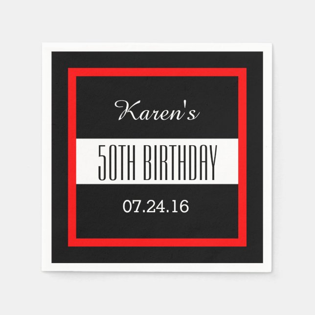 Serviettes En Papier Rouge et noir 50e anniversaire Custom V004 (Devant)