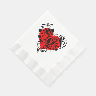 Serviettes En Papier Rouge Et Noir Coeurs