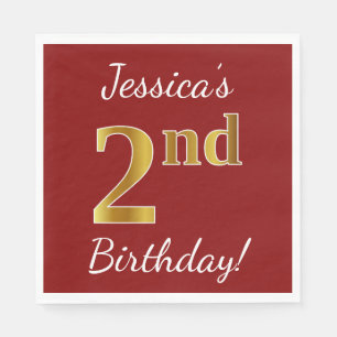 Serviettes En Papier Rouge, Faux Gold 2e anniversaire + Nom personnalis