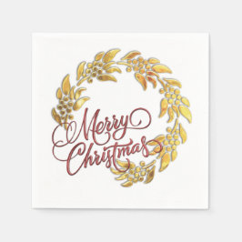 Serviettes En Papier Rouge Joyeux Noël Gold Wreath