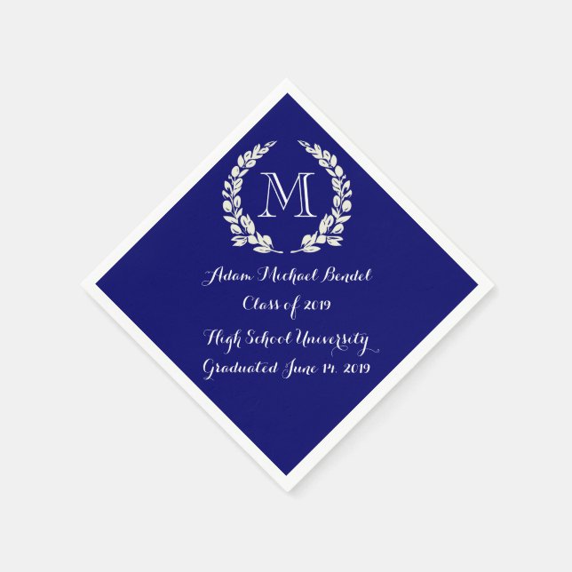 Serviettes En Papier Royal Blue Custom Monogram Graduation Napkins (Coin)