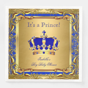 Serviettes En Papier Royal Blue Prince Gold Baby shower de la Couronne