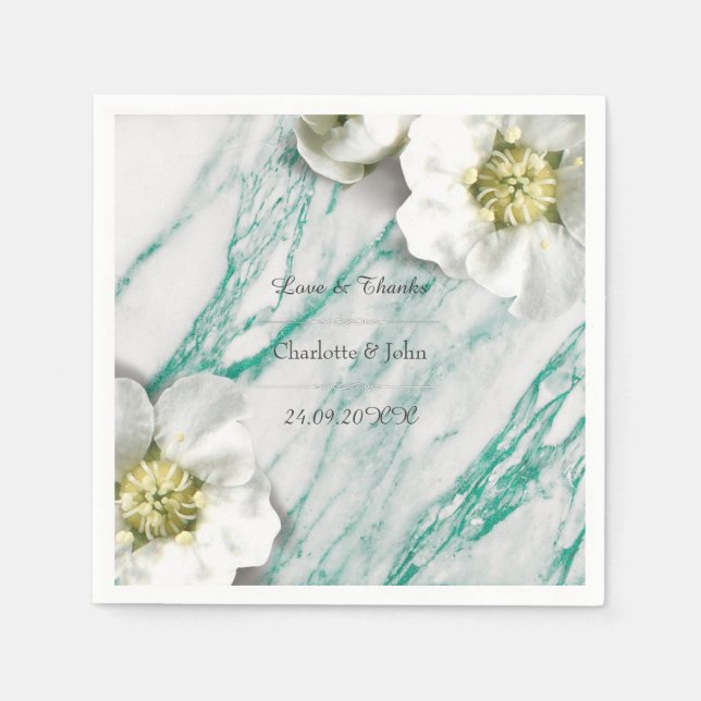 Serviettes En Papier Royal Personnalisé Marbre Floral Tiffany Blanc (Devant)