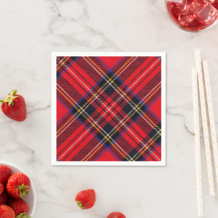 Serviettes En Papier Royal Stewart tartan rouge noir plaid