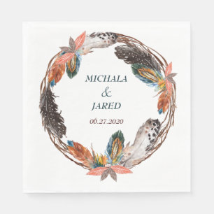 Serviettes En Papier Russe Boho Feather Mariage Wreath