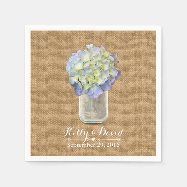 Serviettes En Papier Russe Burlap Blue Hydrangea Mason Jar Mariage (Devant)