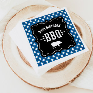 Serviettes En Papier Rustic Blue En vichy Plaid 30th Birthday BBBQ