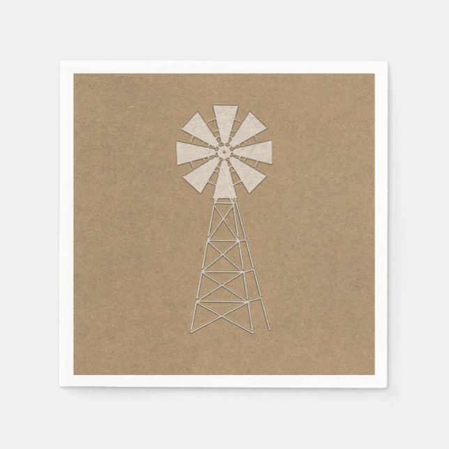 Serviettes En Papier Rustique Brown Kraft Windmill Mariage moderne (Devant)