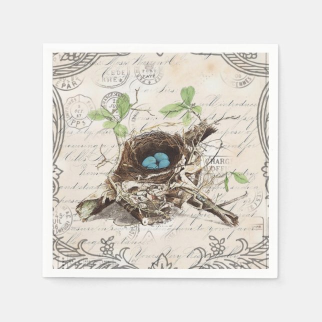 Serviettes En Papier rustique chic pays botanique nid (Devant)