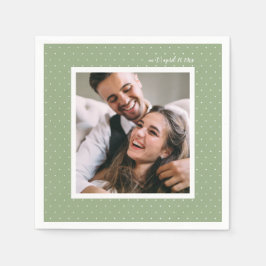 Serviettes En Papier Sage Modern Script et Chiffres Chic Photo Mariage