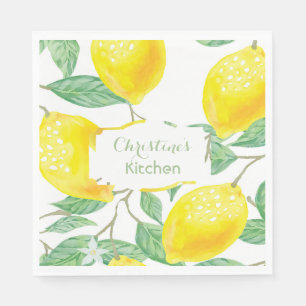 Serviettes En Papier Script de nom monogramme jaune citron