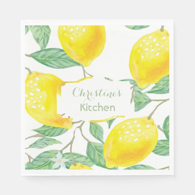 Serviettes En Papier Script de nom monogramme jaune citron (Devant)