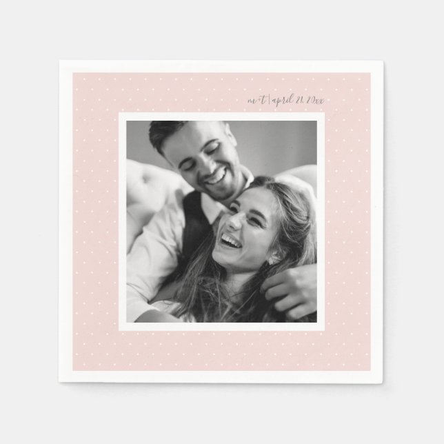 Serviettes En Papier Script moderne rose et points chic Photo Mariage (Devant)